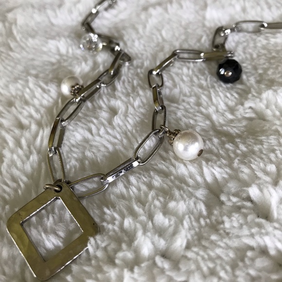 Sims Jewelry Silver tone link chain necklace glass beads detail - Picture 3 of 7